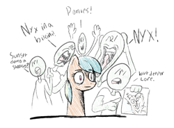 Size: 950x700 | Tagged: safe, artist:anonymous, button mash, oc, oc:anon, oc:cream heart, oc:tetra sketch, /mlp/, /r/, age difference, canon x oc, colt, drawthread, earth pony, female, foal, foalcon, g4, group, human, implied foalcon, implied nyx, implied sunset shimmer, imported from derpibooru, incest, male, mare, mare on colt, mother and child, mother and son, partial color, pony, requested art, sextet, ship:buttoncest, shipping, simple background, straight, straight shota, stressed, traditional art, white background
