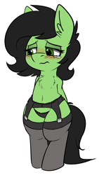 Size: 2255x4012 | Tagged: suggestive, artist:duop-qoub, oc, oc:filly anon, belly button, bipedal, black underwear, blushing, chest fluff, clothes, crying, earth pony, female, feminization, filly, foal, foalcon, forced, forced feminization, garter belt, high res, imported from derpibooru, legwear, lidded eyes, oc only, panties, pony, semi-anthro, simple background, solo, stockings, thigh highs, underwear, white background