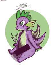 Size: 1536x2048 | Tagged: suggestive, artist:vumm61, spike, censor bar, censored, dragon, foalcon, g4, green eyes, imported from derpibooru, male, simple background, sitting, solo, solo male, winged spike, wings