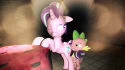 Size: 1024x576 | Tagged: suggestive, artist:lukewop, spike, starlight glimmer, 3d, age difference, aroused, ass worship, bed, bedroom, bedroom eyes, bent over, bipedal, butt kiss, dragon, duo, duo male and female, female, floppy ears, foalcon, from behind, g4, horn, imported from derpibooru, kissing, male, mare, one eye closed, pony, ship:sparlight, shipping, starlight is a foal fiddler, straight, sultry pose, tail wrap, unicorn, wingless spike