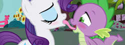Size: 1280x460 | Tagged: safe, artist:dubstepina, rarity, spike, age difference, blushing, dragon, duo, duo male and female, eyes closed, female, foalcon, french kiss, g4, imported from derpibooru, kissing, male, mare, pony, ship:sparity, shipping, straight, straight shota, tongue out, tongue play, tongue sucking, wingless spike