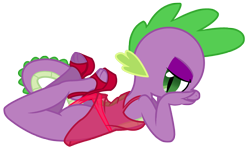 Size: 2016x1196 | Tagged: suggestive, artist:pyruvate, artist:reduxdrawer8k, spike, comic:dragon queen, bedroom eyes, clothes, crossdressing, dragon, dragonbutt, dress, eyeshadow, femboy, femboy spike, foalcon, g4, high heels, imported from derpibooru, looking at you, makeup, male, panties, red dress, red underwear, see-through, simple background, sissy, solo, solo male, stupid sexy spike, transparent background, trap, underwear