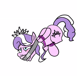 Size: 2952x2952 | Tagged: suggestive, artist:gagpal3, diamond tiara, arm behind back, blushing, bondage, cloth gag, crossed legs, female, foalcon, g4, gag, high res, imported from derpibooru, rope, simple background, solo, solo female, tape, tape gag, tied up, white background