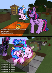Size: 1810x2560 | Tagged: suggestive, artist:peni_sarter, twilight sparkle, abuse, alicorn, cozy glow, cozybuse, disproportionate retribution, eye beams, female, filly, foal, foalcon, fucking machine, g4, glowing, glowing horn, horn, imminent insertion, imminent rape, imminent sex, implied foalcon, implied insertion, imported from derpibooru, machine, magic, magic abuse, minecraft, pegasus, pony, sheep penetrator