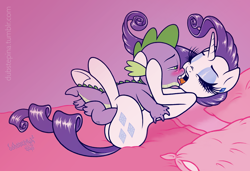 Size: 1622x1112 | Tagged: suggestive, artist:dubstepina, rarity, spike, blushing, dragon, duo, duo male and female, female, foalcon, french kiss, g4, imported from derpibooru, interspecies, kissing, male, mare, pony, ship:sparity, shipping, straight, unicorn