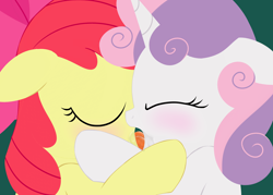 Size: 1280x914 | Tagged: suggestive, artist:dtcx97, apple bloom, sweetie belle, blushing, drool, earth pony, female, filly, filly on filly, foal, foalcon, french kiss, g4, imported from derpibooru, kissing, lesbian, pony, ship:sweetiebloom, shipping, sloppy kissing, unicorn