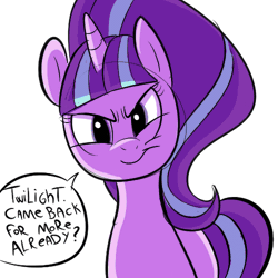 Size: 500x500 | Tagged: suggestive, artist:gifanon, rainbow dash, starlight glimmer, twilight sparkle, ..., alicorn, animated, both cutie marks, butt, dark comedy, female, filly, foal, foalcon, g4, implied foalcon, implied spike, imported from derpibooru, lesbian, mare, mare on filly, my little pony: friendship is magic, pegasus, plot, pony, solo, starlight is a foal fiddler, starry eyes, the cutie re-mark, twilest dashle, twilight is a foal fiddler, unicorn, wingding eyes, wip, wtf