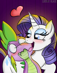 Size: 786x1017 | Tagged: suggestive, artist:lennonblack, rarity, spike, blushing, dragon, drool, duo, duo male and female, female, foalcon, g4, heart, imported from derpibooru, licking, male, mare, nervous, pony, ship:sparity, shipping, straight, straight shota, sweat, tongue out, unicorn, wide eyes