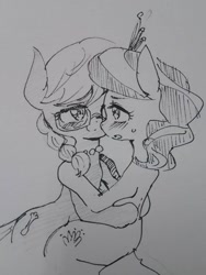Size: 720x960 | Tagged: suggestive, artist:yajima, diamond tiara, silver spoon, female, foalcon, g4, glasses, grayscale, imported from derpibooru, lesbian, monochrome, ship:silvertiara, shipping
