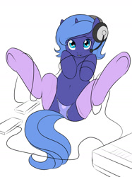 Size: 1280x1707 | Tagged: suggestive, artist:askbubblelee, princess luna, adorasexy, belly button, butt, clothes, cute, female, filly, foal, foalcon, frilly underwear, g4, gamer luna, heart, heart eyes, heart print underwear, imported from derpibooru, legwear, looking at you, lying down, on back, panties, plot, pony, purple underwear, sexy, solo, spread legs, stockings, thigh highs, underwear, video game, wingding eyes, woona