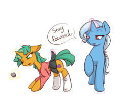 Size: 1000x800 | Tagged: suggestive, artist:theparagon, assisted exposure, clothes, crossdressing, female, filly, foal, foalcon, g4, glitter shell, imported from derpibooru, levitation, magic, mare, peeping, pony, reacting to nudity, skirt, skirt lift, skirt pull, snails, socks, trixie, unicorn