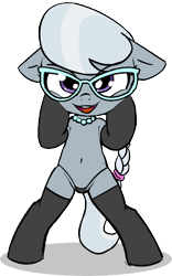 Size: 443x708 | Tagged: suggestive, artist:permpony, silver spoon, belly, belly button, bikini, bipedal, black bikini, black socks, black swimsuit, clothes, earth pony, female, filly, foal, foalcon, full body, g4, hoof on cheek, imported from derpibooru, jewelry, legwear, looking at you, micro bikini, necklace, pearl necklace, pony, semi-anthro, shadow, simple background, socks, swimsuit, thigh highs, transparent background, upper teeth only