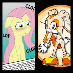 Size: 4401x4401 | Tagged: suggestive, fluttershy, absurd resolution, ass, blushing, butt, clopping, clothes, cream the rabbit, crossover, female, flashing, foalcon, g4, implied lesbian, imported from derpibooru, lolicon, mare, masturbation, meme, panties, pony, skirt, smiling, sonic the hedgehog (series), underwear, upskirt, white underwear