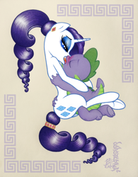 Size: 2401x3074 | Tagged: suggestive, artist:dubstepina, rarity, spike, age difference, alternate hairstyle, blushing, dragon, duo, duo male and female, female, foalcon, french kiss, g4, high res, imported from derpibooru, interspecies, kissing, male, mare, pony, ship:sparity, shipping, straight, straight shota, unicorn