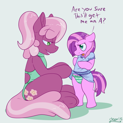 Size: 1500x1500 | Tagged: suggestive, artist:php199, oc, oc:show stopper, assisted exposure, bipedal, cameltoe, cheerilee, clothes, dress, female, filly, foal, foalcon, g4, green panties, green underwear, imported from derpibooru, lesbian, mare on filly, one-piece swimsuit, open-back swimsuit, panties, pony, ribbon, semi-anthro, skirt, skirt lift, striped underwear, swimsuit, this will end in jail time, underhoof, underwear, upskirt