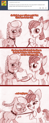 Size: 792x1985 | Tagged: suggestive, artist:jaxonian, apple bloom, silver spoon, ask, ask fapplebloom, ask fapplebloom 3, bdsm, bloomdom, blushing, collar, comic, dominatrix, earth pony, female, femdom, femsub, filly, foal, foalcon, g4, imported from derpibooru, leash, lesbian, monochrome, pony, scrunchy face, ship:applespoon, shipping, silversub, submissive, tumblr