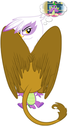 Size: 732x1353 | Tagged: suggestive, artist:archaeidae, artist:nosehairs, spike, dragon, dragon on griffon action, facesitting, facesitting on spike, female, foalcon, g4, gilda, griffon, hundreds of users filter this tag, imported from derpibooru, interspecies, male, ship:spilda, shipping, show accurate, show accurate porn, simple background, softcore, spike gets all the griffons, straight, tastes like chicken, transparent background, vector