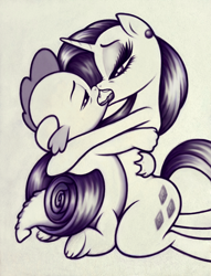 Size: 680x891 | Tagged: suggestive, artist:dubstepina, rarity, spike, age difference, dragon, duo, duo male and female, female, foalcon, french kiss, g4, imported from derpibooru, interspecies, intertwined tails, kissing, male, mare, monochrome, pony, ship:sparity, shipping, spikelove, straight, straight shota, tongue out, tongue to tongue, unicorn