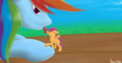 Size: 2938x1544 | Tagged: suggestive, artist:1deathpony1, rainbow dash, scootaloo, drool, eyes closed, face, female, foalcon, g4, imported from derpibooru, kissing, lesbian, licking, pegasus, pony, ship:scootadash, shipping, size difference, tongue out, tongue to tongue