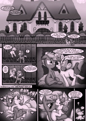 Size: 1240x1748 | Tagged: suggestive, artist:anibaruthecat, button mash, sweetie belle, comic:cat's delicacy, blushing, body swap, cat, comic, female, filly, foal, foalcon, french kiss, g4, heart, horn, imported from derpibooru, kissing, kitty belle, male, opalescence, pony, ship:sweetiemash, shipping, sloppy kissing, straight, suri polomare, trespassing, unicorn