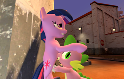 Size: 1600x1024 | Tagged: suggestive, artist:darkie4646, spike, twilight sparkle, 3d, dragon, female, floppy disk, foalcon, g4, gmod, imported from derpibooru, interspecies, male, mare, pony, ship:twispike, shipping, straight, straight shota, unicorn