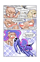 Size: 774x1196 | Tagged: suggestive, artist:lumineko, button mash, princess luna, oc, oc:cream heart, alicorn, alternate hairstyle, ass up, bedroom eyes, blushing, canon x oc, colt, comic, dream, dream walker luna, dreamluna, earth pony, earth pony oc, face down ass up, female, floppy ears, foal, foalcon, g4, grin, imported from derpibooru, incest, interrupted, iwtcird, lunamash, male, mare, meme, mother and child, mother and son, oedipus complex, open mouth, pony, ponytail, raised hoof, ship:buttoncest, smiling, spanking, underhoof, wide eyes