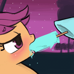 Size: 500x500 | Tagged: suggestive, artist:lumineko, rainbow dash, scootaloo, animated, blushing, female, foalcon, food, foodplay, g4, gif, ice cream, imported from derpibooru, parody, pony, popsicle, reference, scene parody, sea salt ice cream, to love-ru: darkness