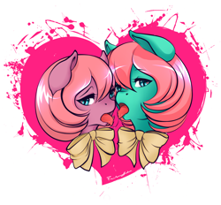 Size: 1280x1186 | Tagged: suggestive, artist:rainbowsaliva, baby, baby cuddles, baby pony, baby tiddley-winks, baby tiddlybetes, bowtie, bust, cuddlebetes, cuddlewinks, drool, drool string, earth pony, female, filly, foal, foalcon, g1, head, heart, heart eyes, imported from derpibooru, kissing, lesbian, licking, pony, ship:cuddlewinks, shipping, tongue out, wingding eyes
