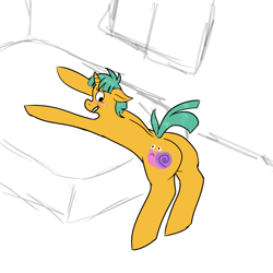 Size: 2000x2000 | Tagged: suggestive, ass, bed, butt, foalcon, g4, high res, imported from derpibooru, male, presenting, snails, solo, solo male