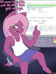 Size: 739x962 | Tagged: suggestive, artist:lamia, apple bloom, oc, oc:lamia, barely pony related, derpibooru, doll, female, foalcon, furry, g4, imported from derpibooru, meta, not cheerilee, solo, solo female