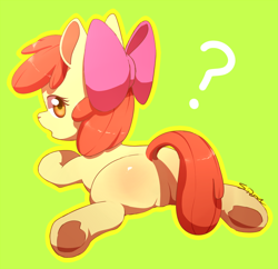 Size: 900x871 | Tagged: suggestive, artist:sion, apple bloom, butt, earth pony, featureless crotch, female, filly, foal, foalcon, g4, imported from derpibooru, looking back, plot, pony, solo, solo female, underhoof