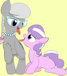Size: 835x943 | Tagged: suggestive, artist:maskarade, artist:mcsadat, diamond tiara, silver spoon, drool, edit, female, foalcon, g4, glasses, imported from derpibooru, kissing, lesbian, missing accessory, ship:silvertiara, shipping, sloppy kissing