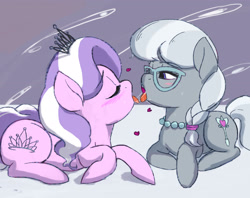 Size: 2700x2136 | Tagged: suggestive, artist:paradoxbroken, diamond tiara, silver spoon, after kiss, bedroom eyes, blushing, braid, drool, drool string, earth pony, female, filly, foal, foalcon, french kiss, g4, glasses, high res, imported from derpibooru, kissing, lesbian, necklace, pony, seduction, ship:silvertiara, shipping, sloppy kissing, tiara, tongue out