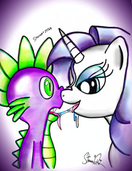Size: 1016x1315 | Tagged: suggestive, artist:steven77769, rarity, spike, after kiss, dragon, drool, drool string, duo, duo male and female, female, foalcon, g4, imported from derpibooru, kissing, male, mare, pony, ship:sparity, shipping, signature, sloppy kissing, straight, unicorn