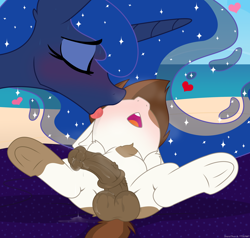 Size: 2726x2598 | Tagged: explicit, artist:sherathoz, artist:tolpain, princess luna, aftersex, age difference, alicorn, balls, beach, blushing, collaboration, colt, cum, duo, duo male and female, earth pony, female, female on male, floating heart, foal, foalcon, g4, genitals, heart, horsecock, imported from derpibooru, licking, lying down, male, mare, mare on colt, nudity, on back, outdoors, penis, pipsqueak, pony, ship:lunapip, shipping, spread legs, spreading, straight, straight shota, tongue out