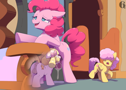 Size: 3150x2250 | Tagged: explicit, artist:6i6as, pinkie pie, oc, oc:bissy boo, oc:bubblepop heart, age difference, alternate character, alternate version, anus, backsack, balls, blowjob, caught, colt, creampie, cum, cum in mouth, foal, foalcon, futa, futa on colt, futa on male, futa pinkie pie, g4, gay, genitals, imported from derpibooru, indoors, intersex, male, nudity, oral, oral creampie, penis, ponut, pony, sex, size difference, sugarcube corner, underhoof