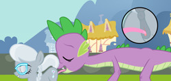 Size: 5708x2696 | Tagged: explicit, silver spoon, spike, .svg available, anus, ass up, braid, butt, cunnilingus, dock, dragon, dragon on filly, dragon on filly action, dragon on pony action, duo, duo male and female, earth pony, eyes closed, female, filly, foal, foalcon, g4, genitals, glasses, greed spike, imported from derpibooru, inset, interspecies, male, nudity, older, older spike, oral, outdoors, pony, quadrupedal, raised tail, sex, ship:silverspike, shipping, show accurate, show accurate porn, side view, silverbutt, straight, svg, tail, teenage spike, teenaged dragon, teenager, vector, vulva
