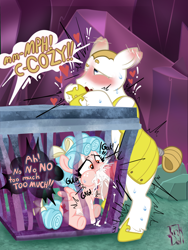 Size: 1620x2160 | Tagged: explicit, artist:inkdoll, oc, oc:barrel nut, age difference, ahegao, angry dragon, armor, blowjob, blue mane, blushing, cage, caged, canon x oc, cozy glow, creampie, cross-eyed, cum, cum in mouth, cum in nose, cum out nose, dialogue, ear flick, earth pony, earth pony oc, female, filly, floating heart, foal, foalcon, g4, genitals, hair ribbon, heart, imported from derpibooru, male, masturbation, nudity, onomatopoeia, open mouth, oral, oral creampie, orgasm, pegasus, penis, pony, ribbon, royal guard, sex, shaved head, shaved mane, ship:cozynut, shipping, spread wings, stallion, stallion on filly, straight, tartarus, this will end in jail time, thought bubble, tongue out, vaginal secretions, wingboner, wings