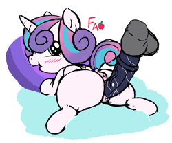Size: 682x567 | Tagged: explicit, artist:fawxs, princess flurry heart, alicorn, anus, balls, blushing, butt, clitoris, dark genitals, disembodied penis, female, female focus, filly, flurrybutt, foal, foalcon, from behind, g4, genitals, horn, horsecock, imported from derpibooru, looking back, lying down, nudity, penetration, penis, plot, pony, prone, raised tail, rear view, sex, solo focus, tail, vaginal, vaginal secretions, vulva, wings