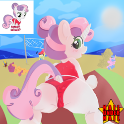 Size: 2000x2000 | Tagged: explicit, artist:nail-under-nail, apple bloom, scootaloo, sweetie belle, beach, butt, cameltoe, costume variant, cozy glow, earth pony, family guy death pose, female, filly, foal, foalcon, g4, gameloft, horn, imported from derpibooru, outdoors, pegasus, pony, summertime sweetie belle, sweetie butt, unicorn