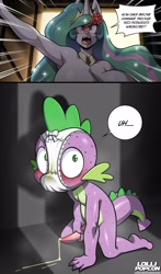 Size: 2061x3500 | Tagged: explicit, artist:lollipopcon, princess celestia, spike, age difference, alicorn, anthro, big breasts, breasts, busty princess celestia, caught, clothes, cross-popping veins, crown, cum, dialogue, dirty underwear, dragon, duo, duo male and female, emanata, erection, female, foalcon, g4, genitals, huge breasts, imported from derpibooru, jewelry, male, mare, masturbation, nudity, panties, panties on head, penis, regalia, ship:spikelestia, shipping, speech bubble, straight, text, this will end in punishment, underwear, wingless spike
