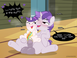 Size: 1517x1148 | Tagged: explicit, artist:vwhiskers, oc, oc:brisk aura, oc:snowie aura, age difference, ahegao, big penis, blushing, breath, brother and sister, clothes, commission, creampie, cum, cumming, dialogue, duo, female, filly, floating heart, foal, foalcon, from behind, genitals, gym, hands free, heart, horn, horsecock, imported from derpibooru, incest, indoors, large penetration, leotard, leotard aside, male, male orgasm, nude male clothed female, nudity, oc only, one-piece swimsuit, onomatopoeia, open mouth, orgasm, penetration, penis, pony, ponytail, sex, show accurate, show accurate porn, sibling incest, siblings, simultaneous orgasm, speech bubble, stallion, stallion on filly, straight, sweat, swimsuit, swimsuit aside, tail, text, tongue out, unicorn, vaginal, vaginal creampie, vaginal orgasm, vulva, younger