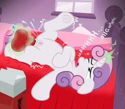Size: 9342x8130 | Tagged: explicit, artist:gollygosh, sweetie belle, abdominal bulge, absurd resolution, ahegao, alternate version, anal insertion, anal orgasm, bed, bedroom, belly, belly button, clitoris, cum, cumming, deep penetration, dildo, female, filly, foal, foalcon, frog (hoof), g4, genitals, hands free, horn, horngasm, horsecock dildo, implied big macintosh, imported from derpibooru, indoors, insertion, lying down, magic, masturbation, medial ring, multiple variants, nudity, on back, one eye closed, open mouth, orgasm, pony, raised leg, sex toy, show accurate, show accurate porn, solo, solo female, squirting, telekinesis, tongue out, tremble spikes, trembling, underhoof, unicorn, vaginal secretions, vector, vulva