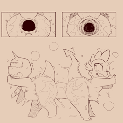 Size: 1500x1500 | Tagged: explicit, artist:cold-blooded-twilight, spike, abdominal bulge, age difference, anal insertion, anal secretions, anus, butt, butt to butt, butt touch, crack shipping, crossover, crossover shipping, crying, cum, dildo, dinosaur, doubleheaded dildo, dragon, drool, duo, duo male, foalcon, g4, gameoverse, gaping, gaping anus, gay, genitals, glitch productions, gobbles the learnosaurus rex, gritted teeth, imported from derpibooru, insertion, large butt, large insertion, leaning on wall, learnosaur, learnosaurus rex, lineart, male, males only, multiple penetration, nudity, one eye closed, penis, pushing, raised tail, sex toy, shaking, shipping, shortstack, steam, sweat, tail, tears of joy, teeth, tyrannosaurus rex, wall of tags, wingless spike