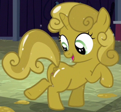Size: 393x364 | Tagged: explicit, artist:devianthorseguy, sweetie belle, anatomically correct, anus, butt, butt tail, casual nudity, clitoris, cropped, edit, edited screencap, female, filly, foal, foalcon, g4, genitals, gold, gold pony, horn, imported from derpibooru, looking back, luster dust, my little pony: friendship is magic, nude edit, nudity, one bad apple, plot, ponut, pony, presenting, presenting butt, presenting pussy, screencap, solo, solo female, sweetie gold, unicorn, vulva, vulvar winking