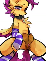 Size: 1080x1440 | Tagged: explicit, artist:highdog, rainbow dash, scootaloo, clothes, collar, crotchboobs, female, foalcon, g4, genitals, implied rainbow dash, imported from derpibooru, jewelry, lesbian, nipples, nudity, pegasus, pendant, pony, ship:scootadash, shipping, socks, striped socks, vulva