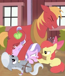 Size: 3814x4463 | Tagged: explicit, grimdark, artist:blurrypanda, apple bloom, diamond tiara, silver spoon, abuse, accessory theft, age difference, anus, apple bloom's bow, ass up, big macintosh, big macintosh's yoke, blank flank, bow, creampie, crown, crying, cum, earth pony, eyes closed, face down ass up, female, filly, foal, foalcon, g4, genitals, hair bow, haystack, horse collar, imported from derpibooru, indoors, jewelry, male, missing accessory, no glasses, nudity, open mouth, penetration, pony, punishment, rape, rape as punishment, regalia, sex, show accurate, show accurate porn, spoonabuse, stallion, stallion on filly, straight, sweet apple acres, tiarabuse, tied up, vaginal, vaginal creampie, vulva, window