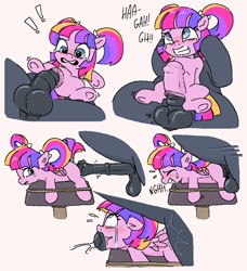 Size: 972x1064 | Tagged: explicit, grimdark, artist:myra, oc, oc:twin tails, abdominal bulge, age difference, all the way through, anal, anatomically correct, anatomically incorrect, balls, blue eyes, bondage, breeding mount, crying, cum, cum through, cumming, duo, duo male and female, erection, female, filly, foal, foalcon, genitals, gritted teeth, horsecock, imported from derpibooru, large penetration, male, multicolored hair, nudity, oc only, older male, pain, painal, pegasus, pegasus oc, penetration, penis, pigtails, pink coat, pony, raised tail, rape, reverse oral, ribbon, sex, simple background, source needed, stallion, stallion on filly, straight, tail, teeth, vaginal, vulva, white background, who needs organs?, younger female