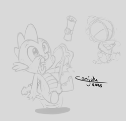 Size: 1042x996 | Tagged: explicit, artist:comjuke, spike, cum, cumming, dragon, foalcon, funny porn, g4, genitals, imported from derpibooru, letter, male, masturbation, nudity, orgasm, penis, scroll, sketch, solo, solo male, spontaneous orgasm, surprised