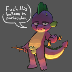 Size: 4000x4000 | Tagged: explicit, artist:badipoki, spike, 2025, balloon, balloon fetish, balloon popping, balls, dragon, fangs, fetish, flaccid, foalcon, foreskin, g4, genitals, grumpy, human penis, imported from derpibooru, looking at you, male, nudity, penis, phimosis, popping, soft lighting, solo, solo male, talking to viewer, that dragon sure does love balloons, vulgar